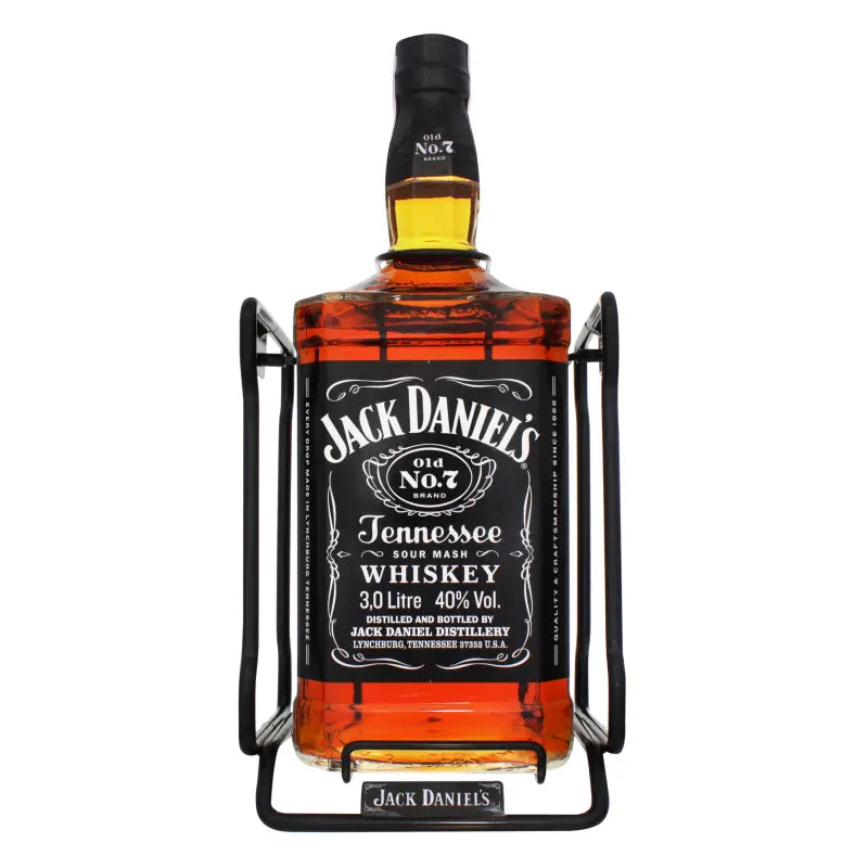 Brown Forman Jack Daniel's Old No.7 Tennessee Whiskey 3L cradle with classic bottle and branding visible.