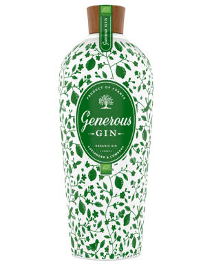 Bottle of Cerbaco Generous Gin Organic, 700ml, an international gin with a clear glass bottle and label featuring organic branding.