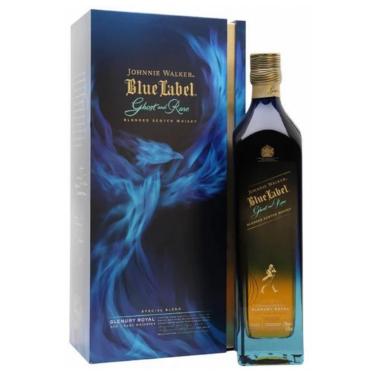 Johnnie Walker Blue Label Ghost Rare Pittyvaich Scotch Whisky 750ml bottle with distinctive label and packaging.
