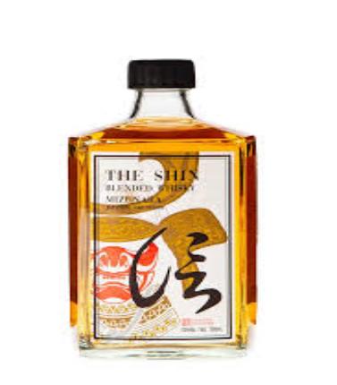 Bottle of JQWS Shin Blended Whisky 700mL with a dark label and elegant design, showcasing the premium whisky inside.