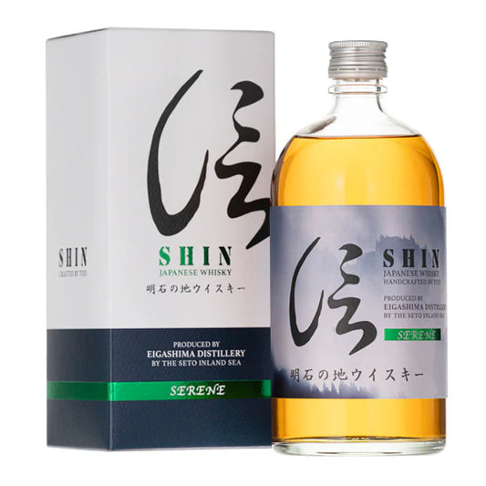 Shin Eigashima Serene 700mL Japanese whiskey bottle with label and cap, displayed upright on a plain background.
