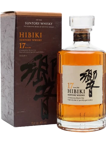 JQWS Hibiki 17 Year Old Blended Japanese Whisky bottle, 700mL, with elegant label and amber-colored liquid inside.