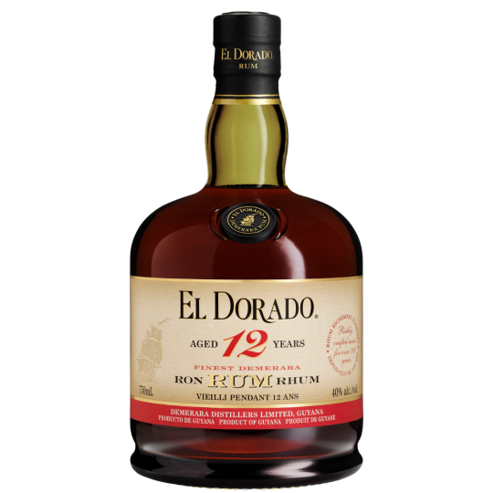 El Dorado 12 Year Old Rum in a 700ml bottle, displayed with a dark amber color and traditional label from Kaddy-Expedition Trade.