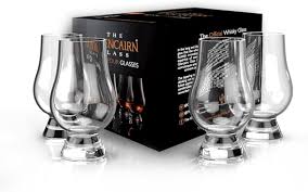 Set of four LiquorDay Glencairn original crystal whisky glasses in a gift box, perfect for enjoying fine spirits.