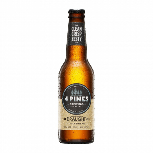 Four Pines Draught beer in a 330ml can, featuring the LiquorDay brand label and design on the packaging.