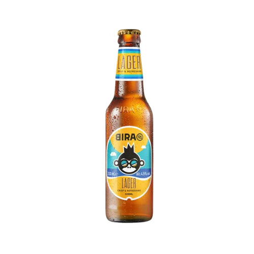 Bottle of LiquorDay Bira Lager beer in 330ml size with a label displaying the Bira Lager branding.