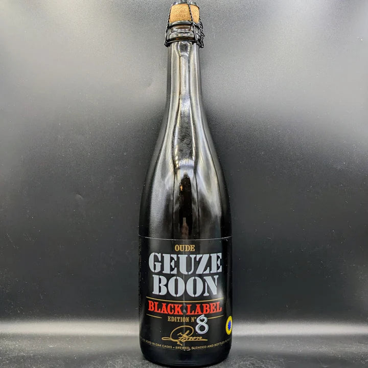 Six bottles of Boon Black Label Edition No 8 beer by LiquorDay in 750ml bottles, arranged in a case.