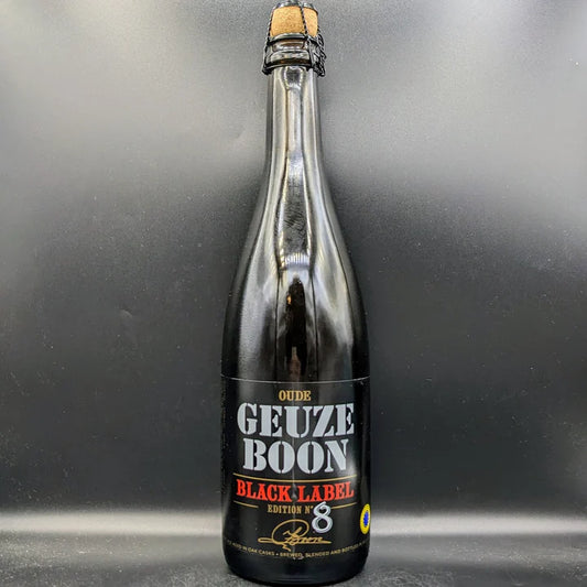 Six bottles of Boon Black Label Edition No 8 beer by LiquorDay in 750ml bottles, arranged in a case.