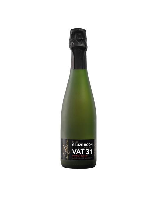 12-pack of LiquorDay Boon Oude Geuze Vat 31 beer bottles, 375ml each, in a case, showcasing the Belgian-style sour ale.