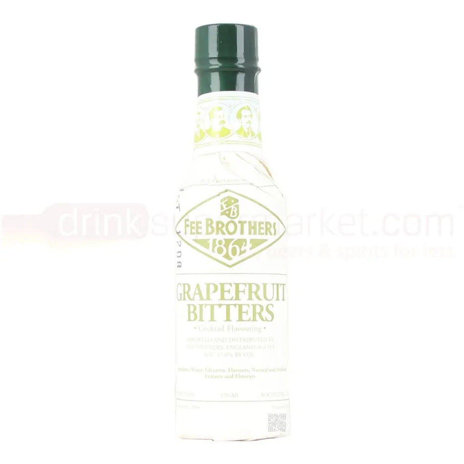 Pack of 12 Fee Brothers Grapefruit Bitter bottles, 150ml each, from LiquorDay, featuring bright grapefruit flavor and bittering agent.