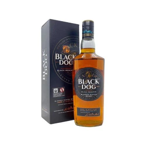 Black Dog Black Reserve blended Indian whisky in 700ml bottle, featuring dark label and premium packaging.