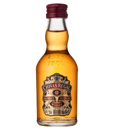 Miniature of Chivas Regal 12 Year Old Scotch Whisky, blended malt, 50ml bottles, by LiquorDay, displayed in a pack of 12.