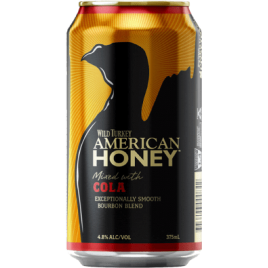 Wild Turkey Honey & Cola bourbon and cola drink in 375ml bottle, featuring a dark beverage with honey and cola flavors.