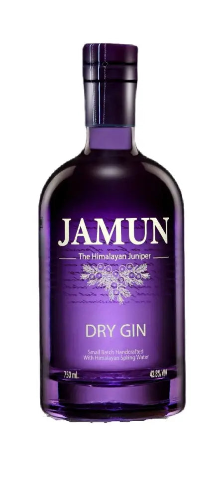 Bottle of LiquorDay Jamun Gin, 700mL craft gin with dark purple label and clear glass bottle, showcasing the unique Jamun flavor.