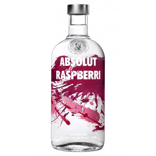 Absolut Vodka Raspberri 700ml bottle with vibrant raspberry flavor label and clear glass bottle, LiquorDay branding.