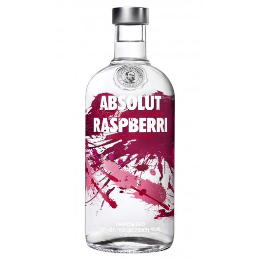 Absolut Vodka Raspberri 700ml bottle with vibrant raspberry flavor label and clear glass bottle, LiquorDay branding.