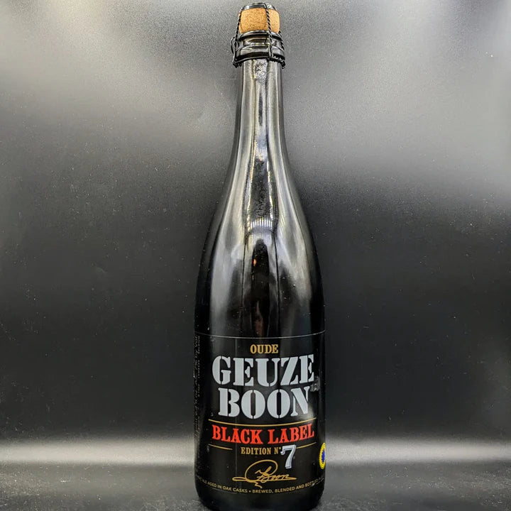Six bottles of Boon Black Label Edition No 7 whiskey, 750ml each, displayed in a case with dark labels and branding.