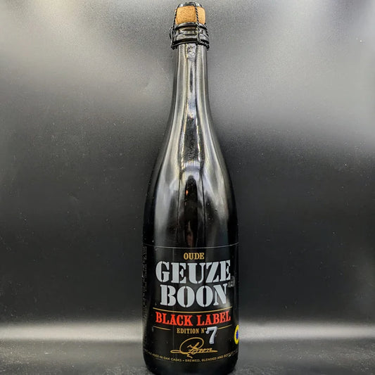 Six bottles of Boon Black Label Edition No 7 whiskey, 750ml each, displayed in a case with dark labels and branding.