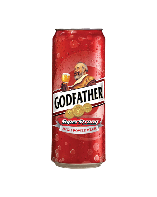 Bottle of Godfather Super Strong Beer 500ml slab by LiquorDay, featuring dark label and multiple beer bottles in the slab.