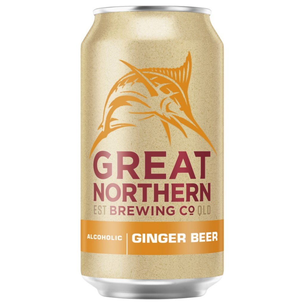 Six 375ml bottles of Great Northern Ginger Beer by LiquorDay, featuring clear bottles filled with spicy ginger beer.