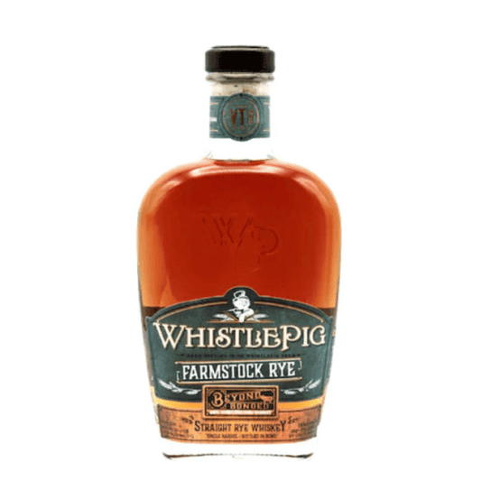 Whistlepig Farmstock Rye Whiskey 750ml bottle with label and packaging, showcasing the LiquorDay branding and whiskey details