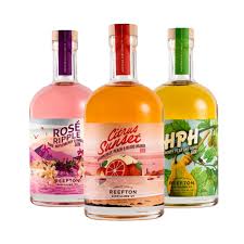 Three bottles of LiquorDay Flavour Gallery Collection gin featuring colorful labels and unique flavor options.