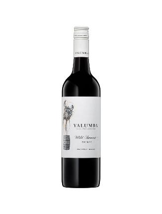Bottle of Yalumba Wild Ferment Shiraz 750mL wine from LiquorDay, showcasing the dark red wine in a clear glass bottle.