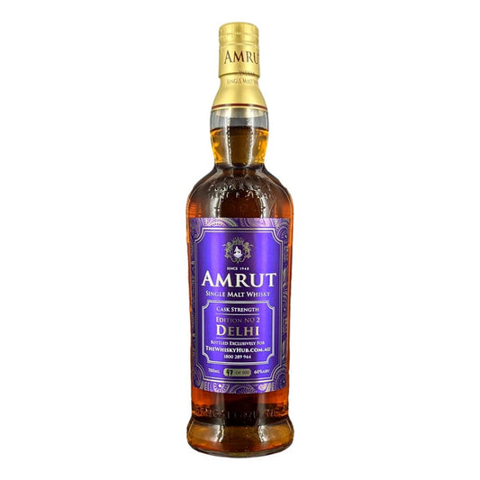 Amrut Edition 2 Delhi single malt whisky bottle from LiquorDay, 700ml with amber liquid in a clear glass bottle
