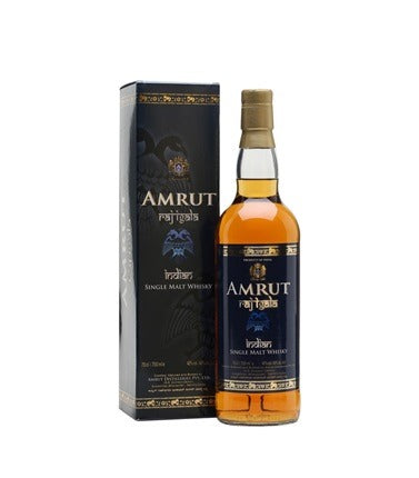 Amrut Rajigala single malt whisky in a 700mL bottle, featuring rich amber liquid and a label with detailed branding.
