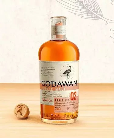 Godawan No. 2 Single Malt Whisky by LiquorDay, featuring a sleek bottle with detailed label and rich amber liquid inside.