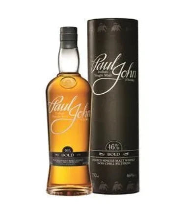 Paul John Peated single malt whiskey in a 700ml bottle, featuring rich, smoky flavors and distinctive branding.