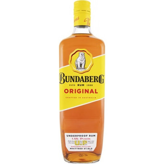 Bottle of LiquorDay Bundaberg Rum Up 1.125L spirits in clear glass with label and cap, ready for pouring