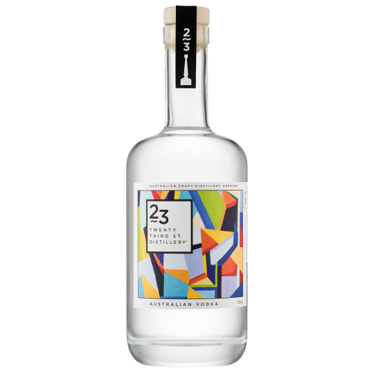 Australian vodka bottle from LiquorDay, 23rd Street Distillery, 700ml glass bottle with clear label and blue accents.