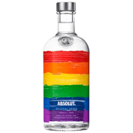 Bottle of Absolut Rainbow Vodka Limited Edition 700ml with colorful rainbow label and clear glass bottle.
