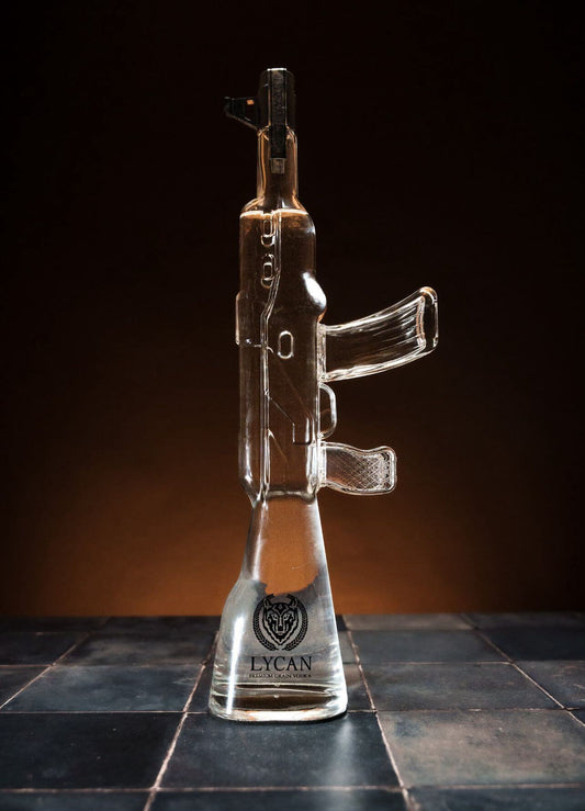 Bottle of LiquorDay Lycan Premium Australian Craft Vodka with clear label and sleek design on a neutral background.