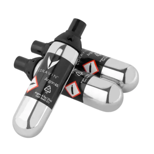 Paramount Coravin Still Wine Argon Gas Capsules 3-pack, wine preservation accessories with metal capsules and labeling visible.