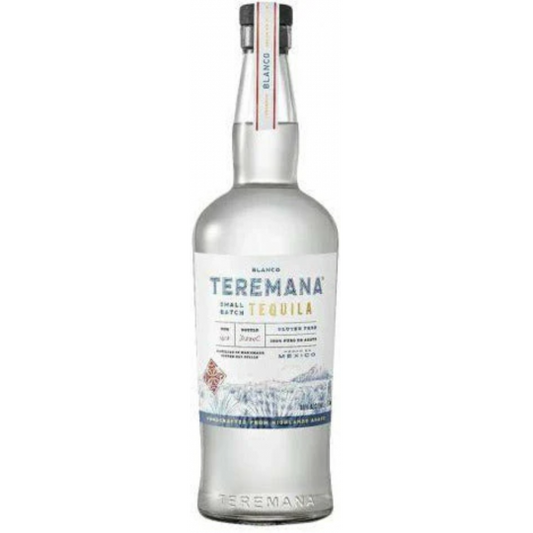 Paramount Teremana The Rock's Small Batch Blanco Tequila 700ml bottle with label and clear glass, showcasing premium tequila.