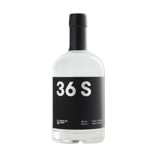 36 short white Rakia bottle of Paramount Australian Dry Gin, 500mL, with clear glass and white label design