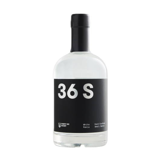 36 short white Rakia bottle of Paramount Australian Dry Gin, 500mL, with clear glass and white label design