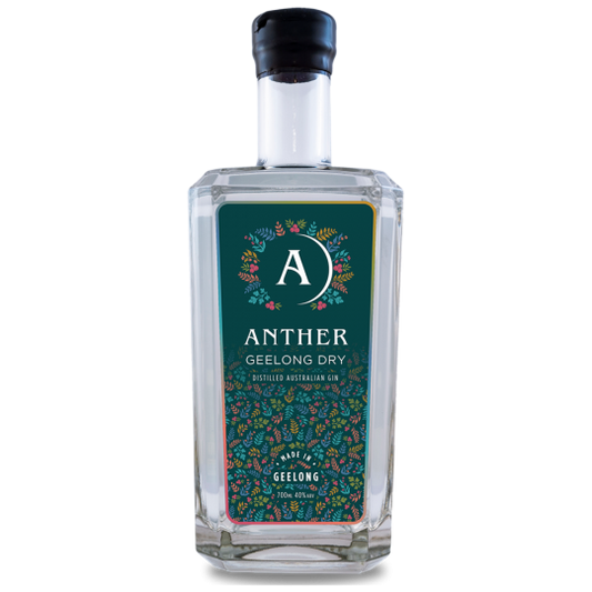 Paramount Anther Distillery Geelong Dry Gin 700ml bottle with clear label and dark glass bottle, showcasing Australian dry gin.