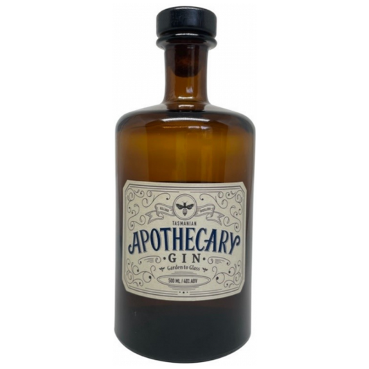 Australian dry gin in a 500ml Paramount Apothecary Gin bottle with a clear label and elegant design.