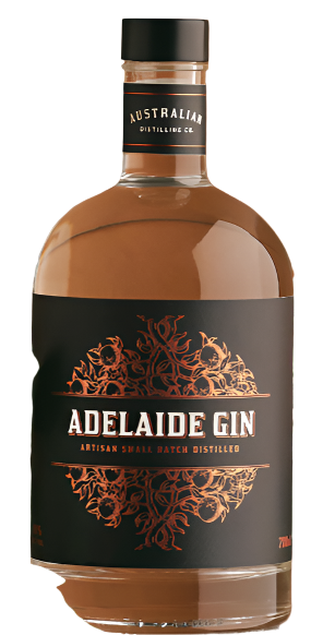 Australian Distilling Co Adelaide Dry Gin by Paramount in 700mL bottle, featuring clear glass and label with botanical illustrations.