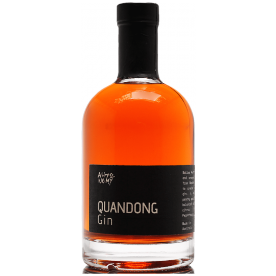 Australian dry gin in a 500ml Paramount bottle featuring Quandong fruit flavor, showcasing the Autonomy Quandong Gin from Victoria.