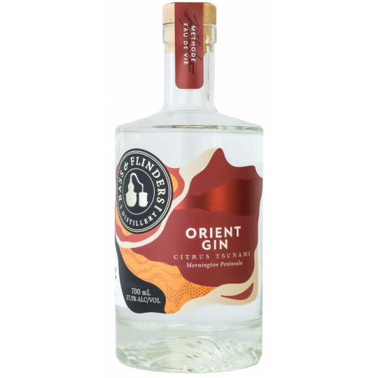 Australian dry gin bottle labeled Bass & Flinders Orient Gin by Paramount, 700mL, with a sleek label design.