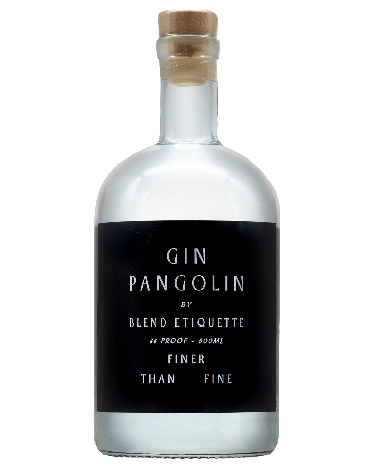 Australian dry gin bottle labeled Blend Etiquette Gin Pangolin, 500mL, by Paramount, featuring a sleek design and clear branding.
