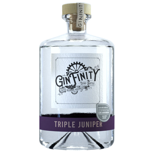 Australian Dry Gin Paramount Ginfinity Triple Juniper Gin 500ml bottle with juniper berries and botanical details
