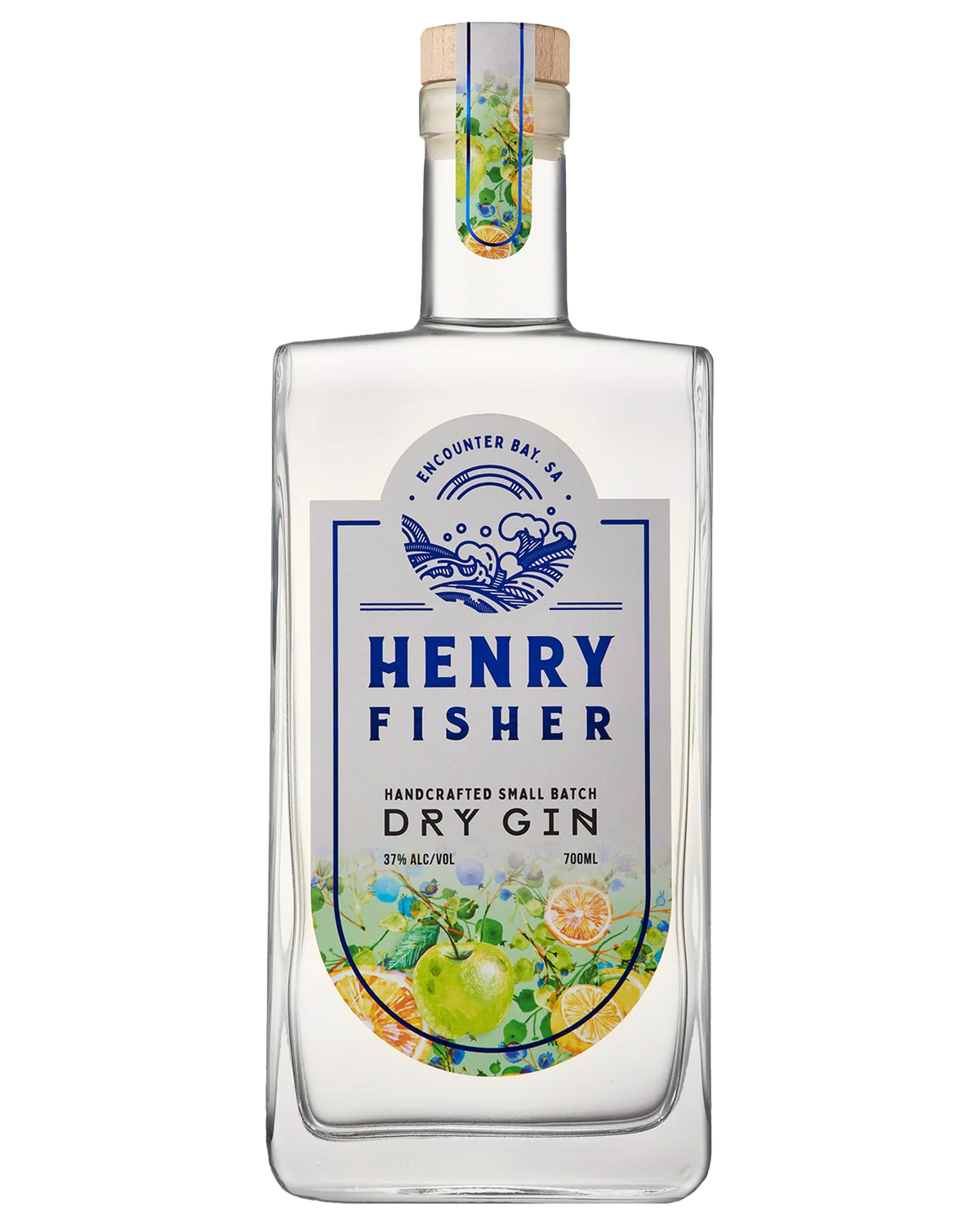 Bottle of Paramount Henry Fisher Australian Dry Gin, 700ml, with clear label and elegant packaging on a white background.