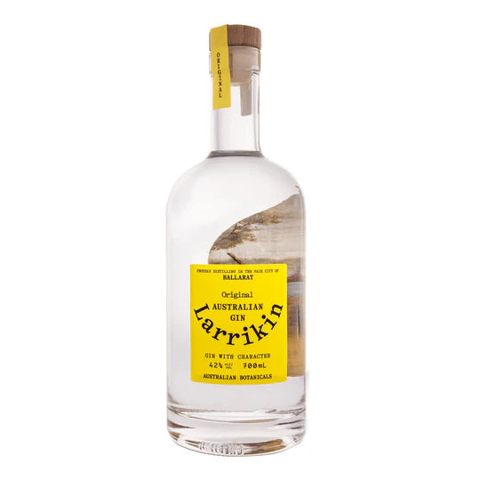 Larrikin Original Australian Dry Gin in 700ml bottle by Paramount, featuring a clear glass bottle with a minimalist label.