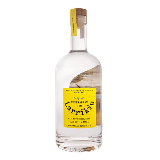 Larrikin Original Australian Dry Gin in 700ml bottle by Paramount, featuring a clear glass bottle with a minimalist label.