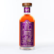 Australian dry gin bottle labeled Little Juniper Rare Plum Gin by Paramount, 700ml, with a purple plum illustration.